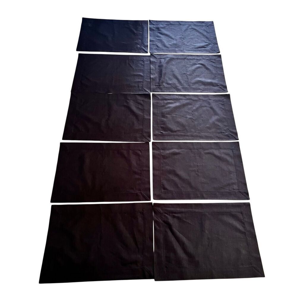 Set of 10 Bodrum Linen Black Rectangular Placemats 100% Cotton Handsewn Turkish